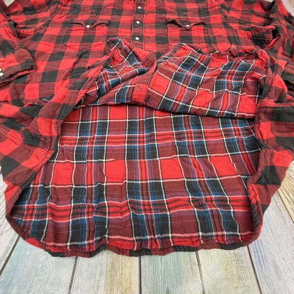 Ralph Lauren Polo Country Plaid Pearl Snap Shirt THRASHED Red Vintage XXL Retro - Picture 5 of 10